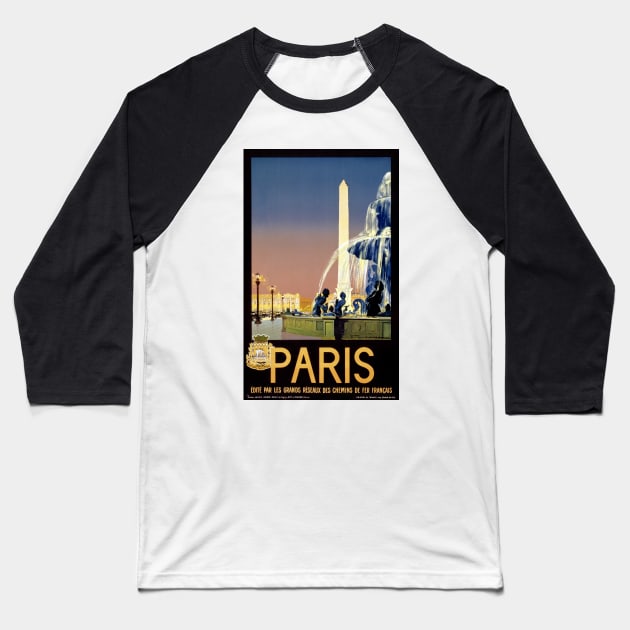 Vintage Travel Poster  Paris France Baseball T-Shirt by vintagetreasure